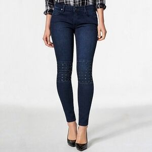 Skinny Low Rise Jeans Womens Size 26 Blue Dark Wash Studded